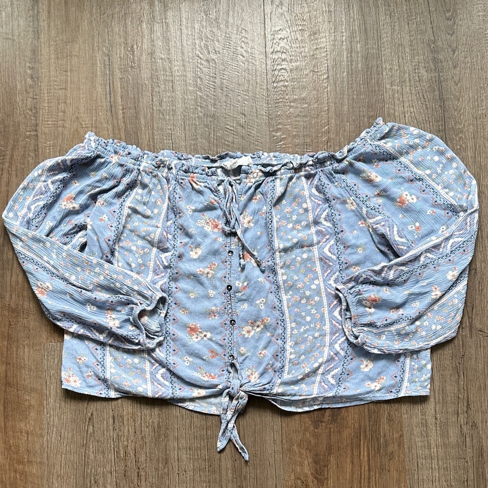 Hippie Rose Blue Floral Off-Shoulder Blouse